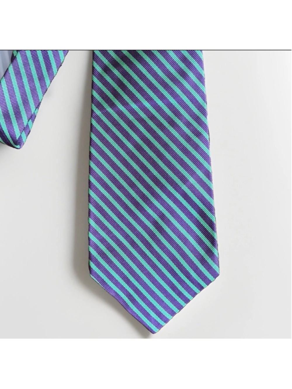 POLO RALPH LAUREN 100% Silk Tie Purple Green Stripe Made in USA Vintage Classic